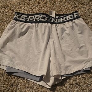 Nike Pro White and Gray Training Shorts